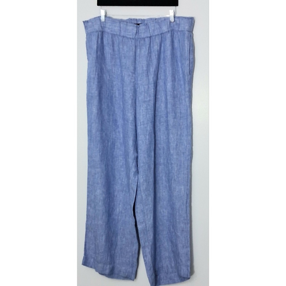 Talbots Pants Womens Size XL Blue 100% Linen Nantucket Pull On Wide Leg Preowned
